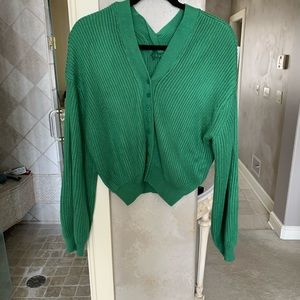 ‘Connie’ ribbed knit slouchy button cardigan. Goodnight Macaroon. Green